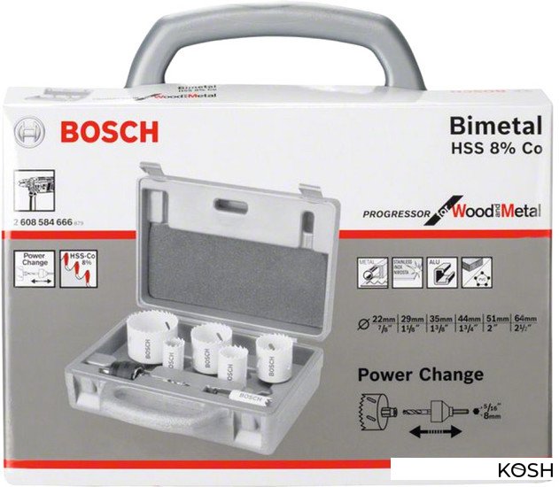 

Набор коронок Bosch (2608584666)(6шт)+1переходник+2сверла