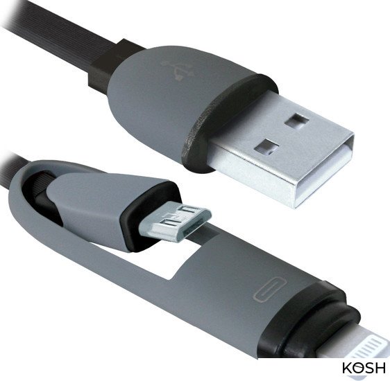 

Кабель соединительный USB 2.0-micro USB- Lightning Defender (USB10-03BP)(черный, 1м)