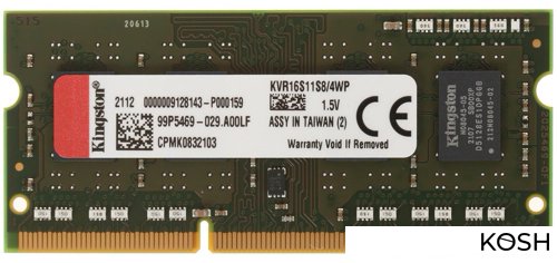 

Оперативная память SODIMM DDR3-1600 4Gb Kingston (KVR16S11S8/4WP)