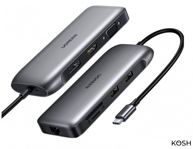 

Концентратор 2-портовый UGreen CM274 (70301)(2хUSB 3.0 A+HDMI+VGA+DP+RJ45Gigabit+SD-TF+PD )