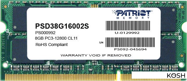 

Оперативная память SODIMM DDR3-1600 8Gb Patriot (PSD38G16002S)