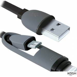 Кабель соединительный USB 2.0-micro USB- Lightning Defender (USB10-03BP)(черный, 1м)